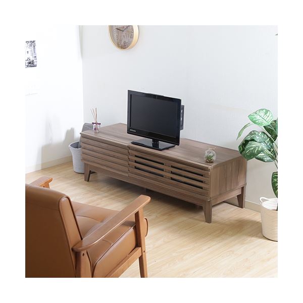 【10%OFFクーポン進呈中！】テレビ台 ローボード 約幅120cm ミディアムブラウン AV機器収納対応 コード穴 引き出し 脚付き ライン リビング ダイニング【代引不可】