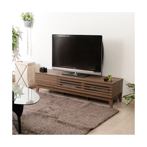 【48時間限定10％OFFクーポン】テレビ台 ローボード 約幅150cm ミディアムブラウン AV機器収納対応 コード穴 引き出し 脚付き ライン リビング ダイニング【代引不可】