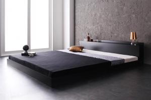 棚・コンセント付きフロアベッド プレミアムボンネルコイルマットレス付き ダブル|家具 ソファのU-LIFE