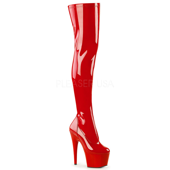 選べる靴用品プレゼント付 即納 Pleaser プリーザー 厚底 サイハイブーツ ニーハイブーツ ロングブーツ ストレッチ レディース エナメル赤 光沢レッド ピンヒール ハイヒール サイドジッパー ひざ上 大きいサイズ ポールダンス コスプレ衣装 ADORE-3000 ADO3000/R/M|輸入品屋さん