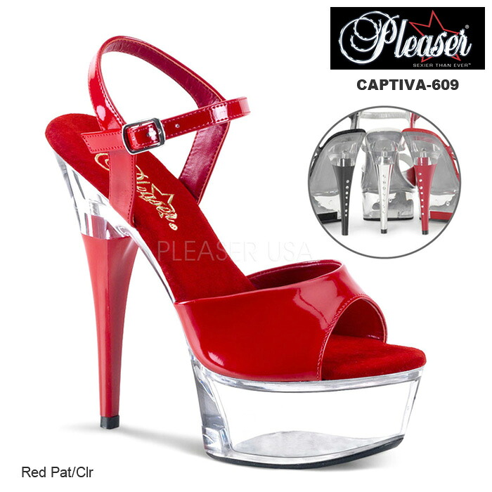 選べる靴用品プレゼント付 Pleaser(プリーザー) クリアソール／プラットフォームサンダル CAPTIVA-609-RED◆取り寄せ