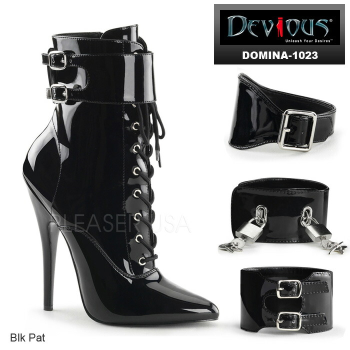 選べる靴用品プレゼント付 Pleaser(プリーザー)　ハイヒール約15cm　エナメルショートブーツ　PL-Domina-1023◆取り寄せ
