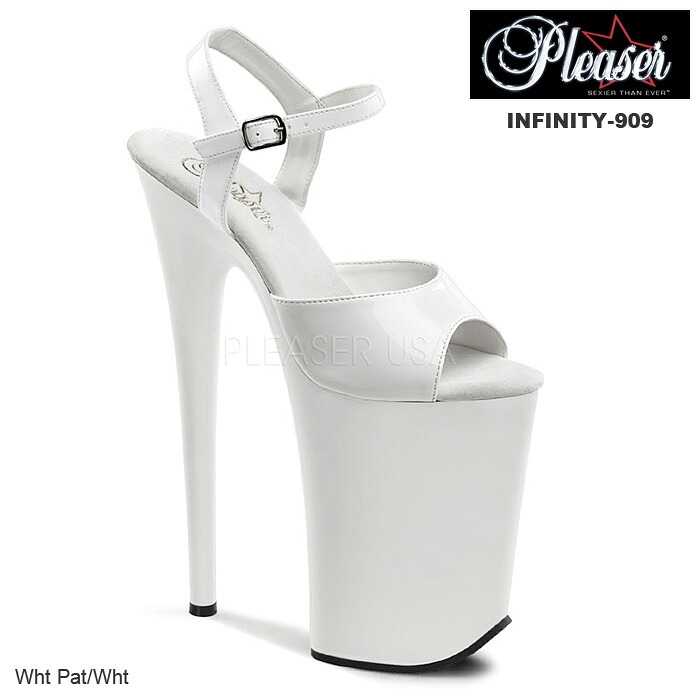 選べる靴用品プレゼント付 Pleaser(プリーザー) 9インチ（約23cm）ヒール 超厚底サンダル INFINITY-909 エナメル白◆取寄せ