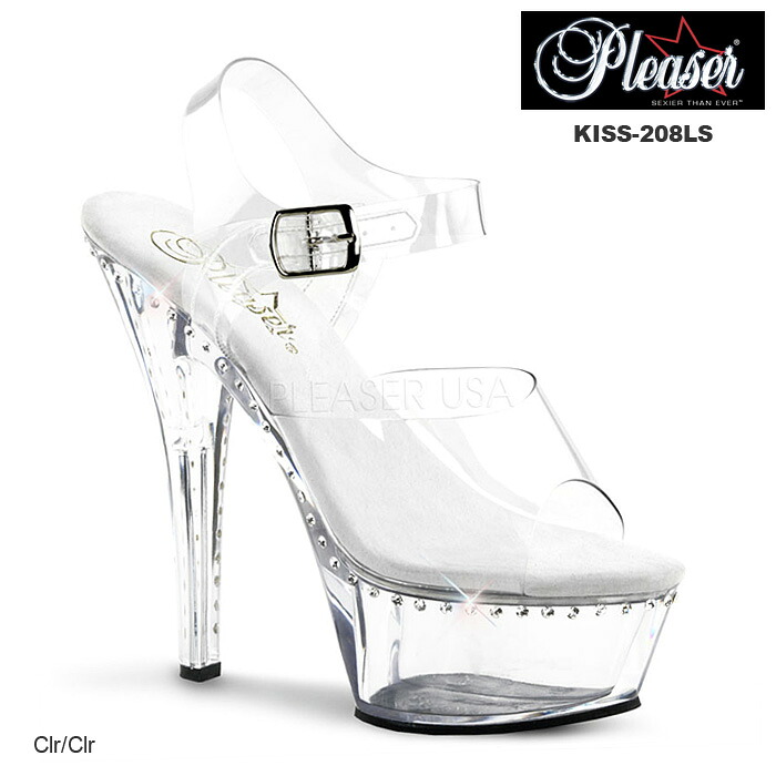 選べる靴用品プレゼント付 Pleaser(プリーザー) ラインストーン／プラットフォームサンダル クリア／クリア KISS-208LS◆取り寄せ