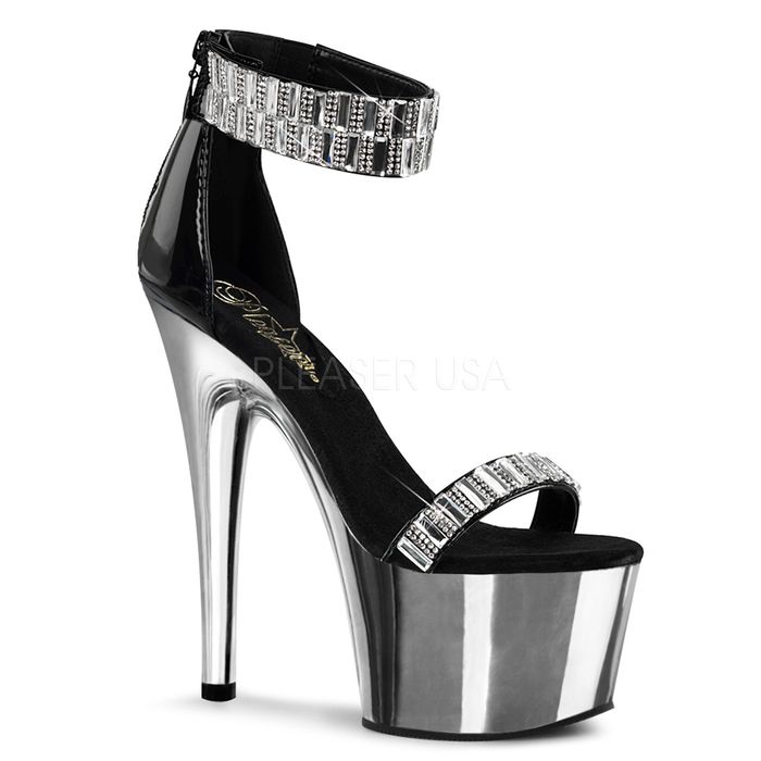 選べる靴用品プレゼント付 厚底サンダル Pleaser(プリーザー) アンクルカフ付き 黒／シルバー ハイヒール レディース 靴 ADO769RS/B/SCH◆取寄せ