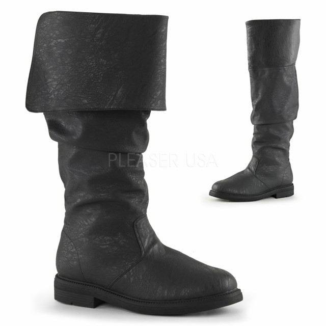 選べる靴用品プレゼント付 Pleaser プリーザー 取寄せ コスプレ用ブーツ ニーハイブーツ 折り返し2WAY ロングブーツ メンズブーツ 合皮 フラットシューズ レディース つや消し黒 ブラック 大きいサイズ FUNTASMA ROBINHOOD-100 ROB100/BPU