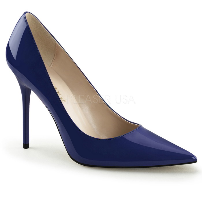 選べる靴用品プレゼント付 取寄せ Pleaser プリーザー レディース ハイヒールパンプス プレーンパンプス ポインテッドトゥ エナメルネイビーブルー 約10cmヒール ポールダンス 靴 大きいサイズ 衣装 結婚式 ウェディング パーティー CLASSIQUE-20 CLAS20/NB|輸入品屋さん