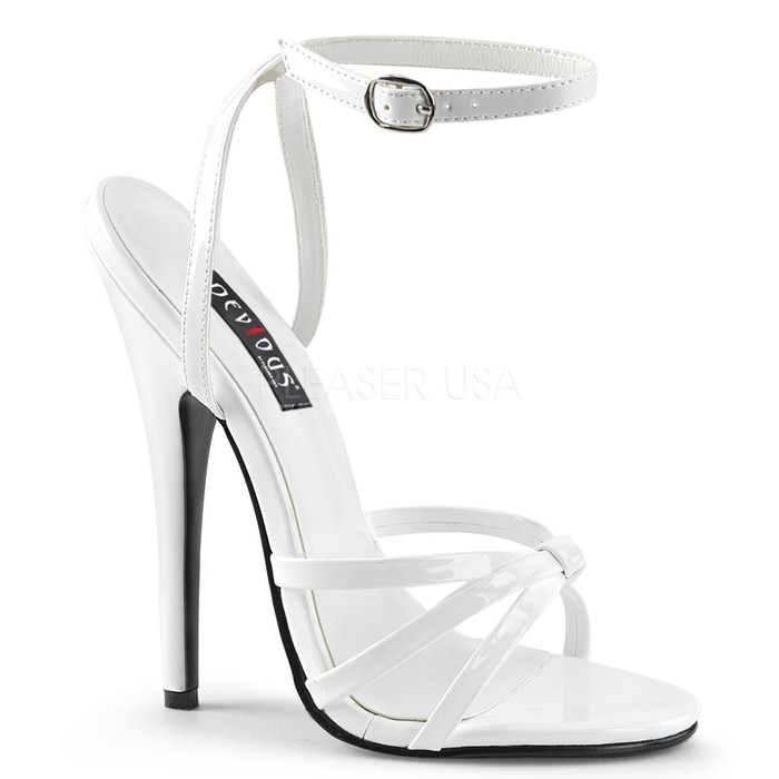 選べる靴用品プレゼント付 取寄せ Pleaser プリーザー アンクルストラップ付きハイヒールサンダル エナメル白 ホワイト レディース ヒール高約15cm ボンデージ系 大きいサイズあり ポールダンス 衣装 靴 DOMINA-108 DOM108/W