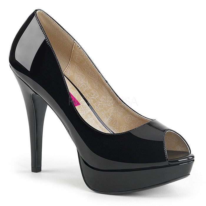 選べる靴用品プレゼント付 取寄せ Pleaser プリーザー ピンヒール 無地 シンプル パンプス ピープトゥ peep toe オープントゥ ハイヒール高約13.3cm 美脚 エナメル黒 ブラック パーティー用レディース靴(女性用) セクシー 衣装 CHLOE-01 CHLOE01/B|輸入品屋さん
