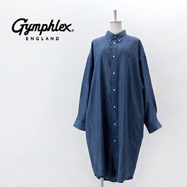Gymphlex シャンブレー 半袖シャツワンピース デニム 12 S Gymphlex シャンブレー 半袖シャツワンピース デニム 12 S