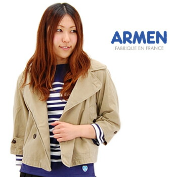 ARMEN アーメン レディース 3/4SLEEVE DOUBLE BREASTED HOODED JACKET［NMPA1301］【BASIC】(6s3-5)｜ユナイテッドオーク