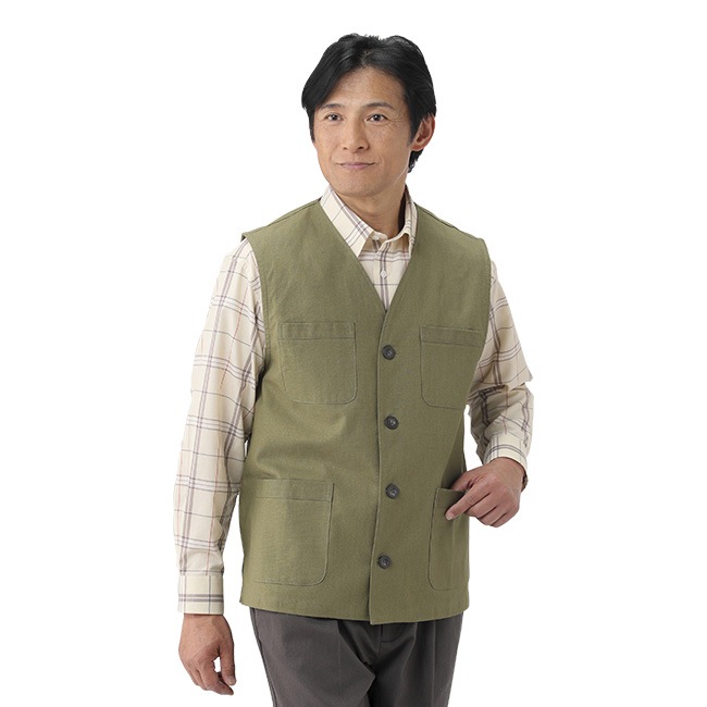 国産麻混サファリベスト 大人 ベスト 秋 カジュアル 夏 メンズ 春