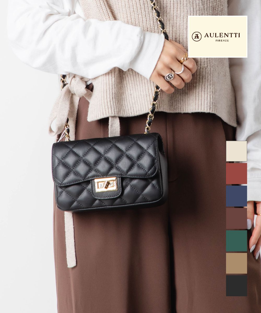 新品 AULENTTI キルティングレザーボディバッグ ショルダーバッグ AULENTTI ショルダーバッグ バッグ 「AULENTTI」レザー