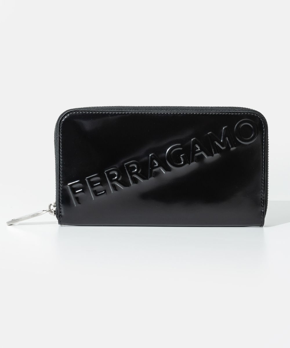 サルヴァトーレ フェラガモ Salvatore Ferragamo 661212 長財布 EMBOSSED FERRAGAMO レディース 財布 ロングウォレット エンボスド レザー 本革 ロゴ ギフト プレゼント ブランド シンプル おしゃれ ZIP WALLET ブラック