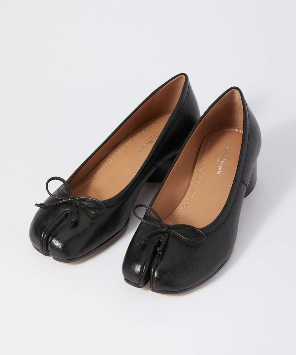新品MM6MaisonMargielaブラックレザーバレエシューズ MM6 エムエムシックス メゾンマルジェラ バレエシューズ