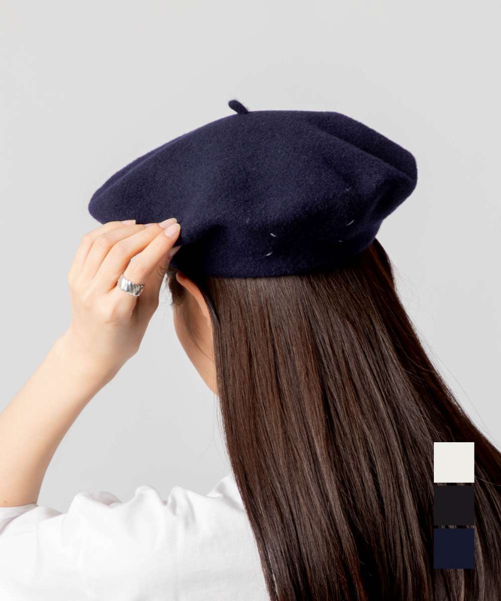 【国内発送】Maison Margiela ヘビー ウール ベレー Maison Margiela: ブラック ヘビーウール ベレー帽 | SSENSE 日本