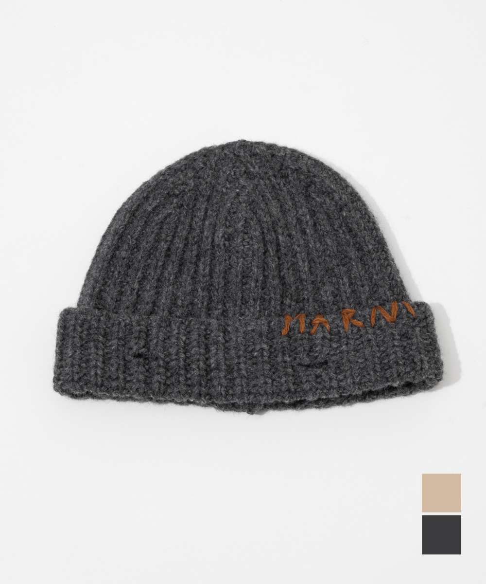 マルニ MARNI CLZC0145Q0 UFH938 帽子 HATS メンズ レディース ニット帽 ウール リブビーニー カジュアル ハンドメイドステッチロゴ アウトドア ストリート 通学 ギフト プレゼント グラニット モカシン