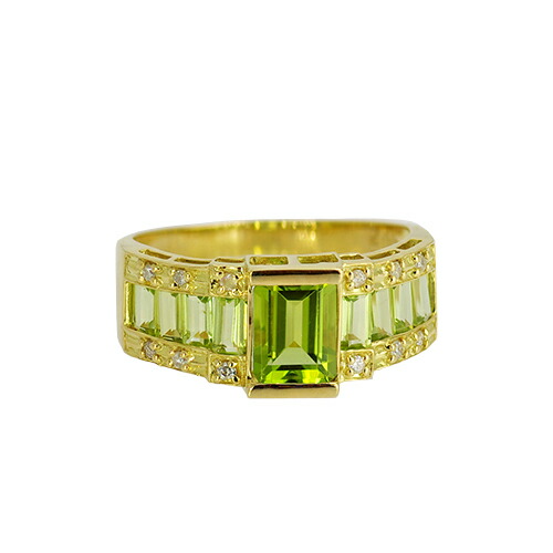 【選べる地金】ペリドット リング ゴールド オクタゴン 2.0ct K10YG/K18YG|ubazakura