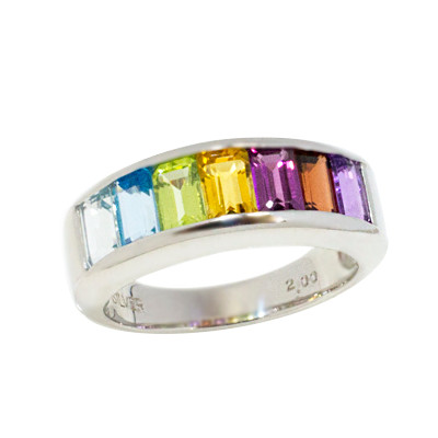 【選べる地金】レインボーカラー 一文字リング2.0ct SV925/K10WG/K10YG/K10PG｜ubazakura