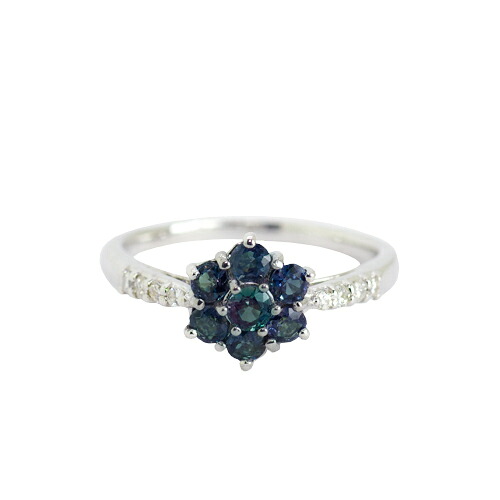 【選べる地金】天然 アレキサンドライト フラワー リング 0.7ct Pt900/K18WG/K18YG|ubazakura