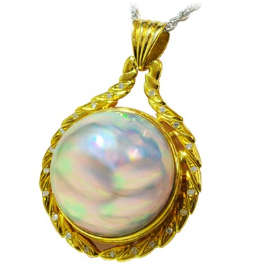 k18wg マベパールトップ 楽天市場】21mmマベ真珠&ダイヤモンドK18WGペンダントトップ