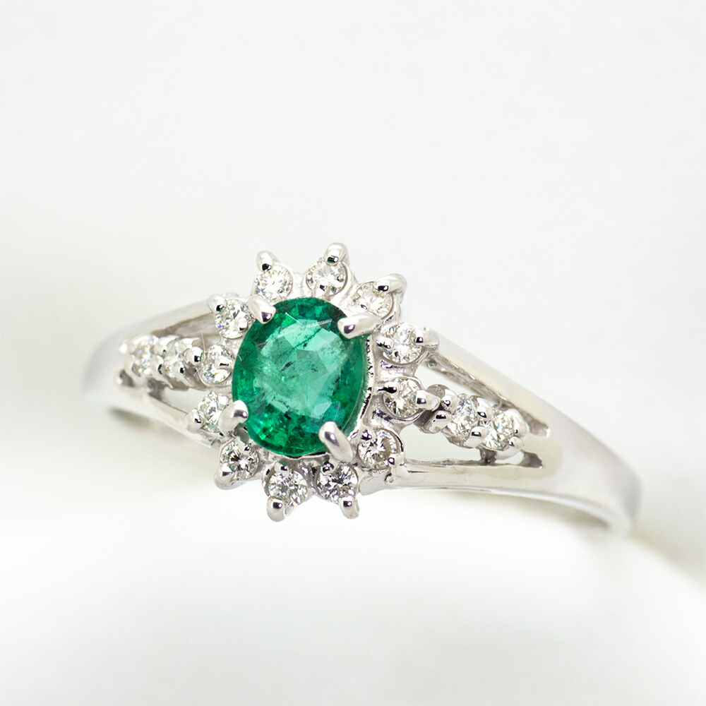 新品　K18 ダイヤ エメラルド お花リング 楽天市場】K18WG フラワーモチーフ エメラルド ダイヤモンド リング