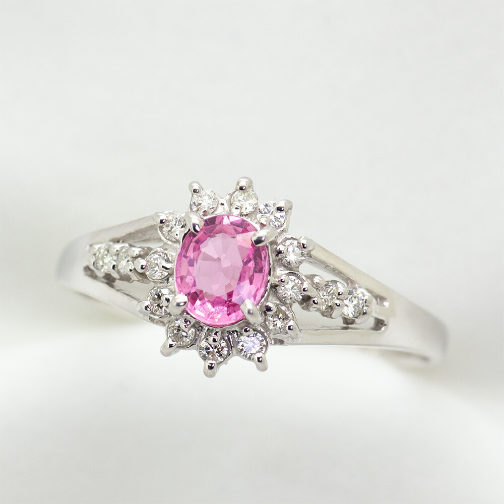 【選べる地金】ピンクサファイヤ リング 0.4ct K10WG/K10YG クラシカルフラワー|ubazakura