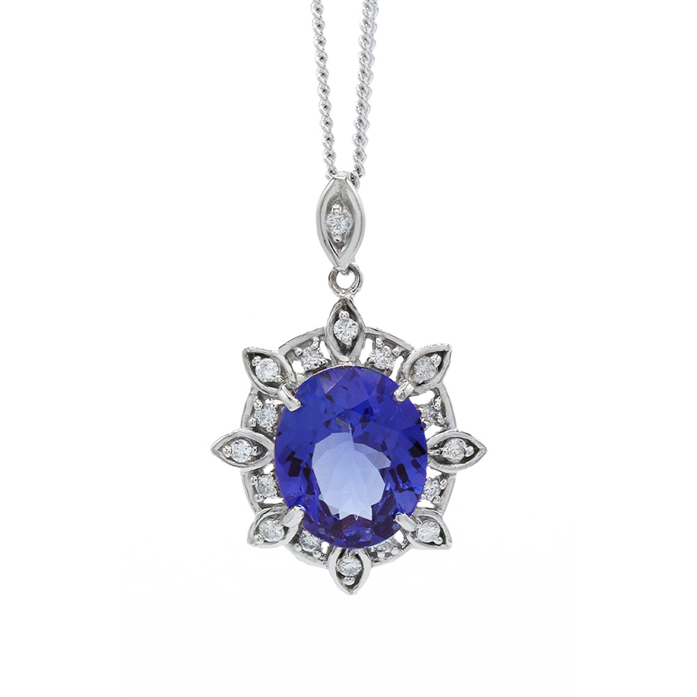 【新作】タンザナイト 3.4ct ペンダント Pt900 ダイヤモンド付 高品質|ubazakura