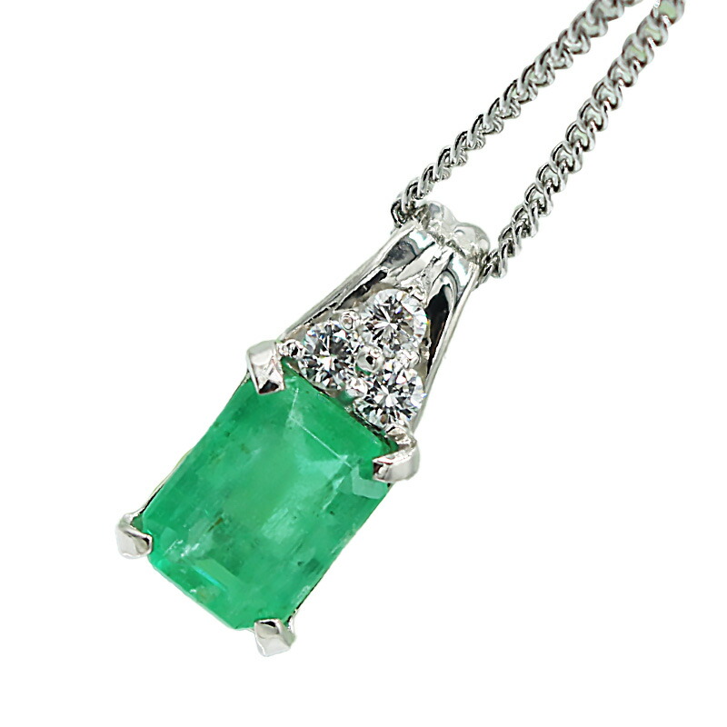 【新作】Pt100 天然エメラルド ペンダント 1.2ct ダイヤ付 ネックレス ザンビア産|ubazakura