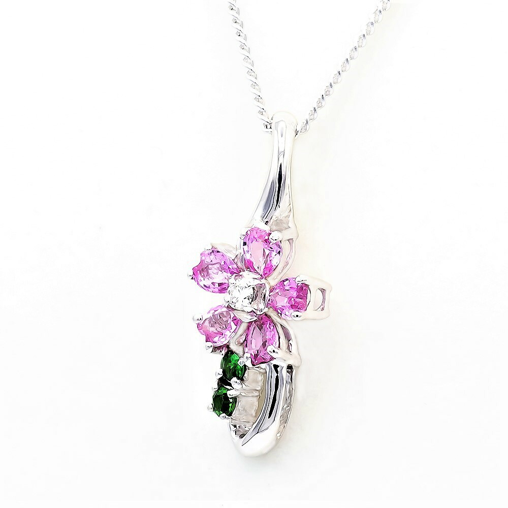 【選べる地金】ピンクサファイヤ 桜モチーフペンダント 0.70ct Pt900/K18WG/K18YG/K18PG｜ubazakura