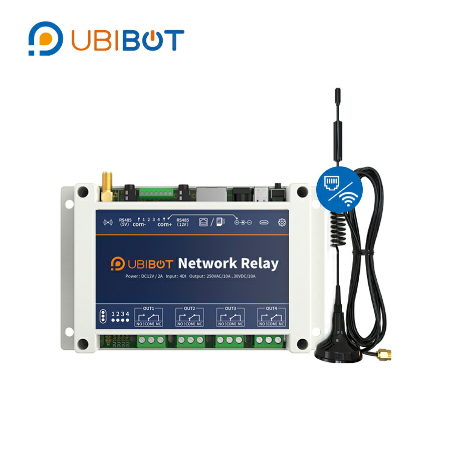 UbiBot 網状組織継電器NR1-ETH｜遠さ抑えつける・有線ローカルエリアネットワークと無線LAN相応う・稼穡/加工/事務室向け 多役立つことスマートリレー 4接合点 中継ぎ抑えつける盤 中継ぎ