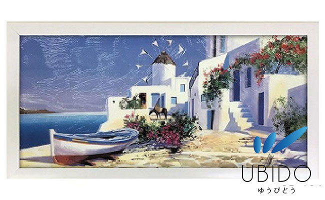 絵画 油絵 ポスター 額入り 【ル・ムーラン ボンジボー】 235×475mm メディウム加工 メディウム額装 アンティーク調 インテリア画像