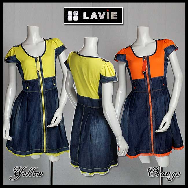 最高の 合わせ買い対象 フランス ブランド Lavie 肩のエポーレットとステッチが Br なデニム切替 ショート丈 半袖 ワンピース Br イエロー系 サイズl とオレンジ系 サイズm 新版 Www Estelarcr Com