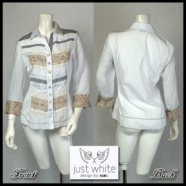 シャツ ブラウス バイヤーikukoお薦め アーティスティックに切替えた大人のブラウス サイズ34と36と38 当初 White 合わせ買い対象 ドイツ ブランド Just 新品本物