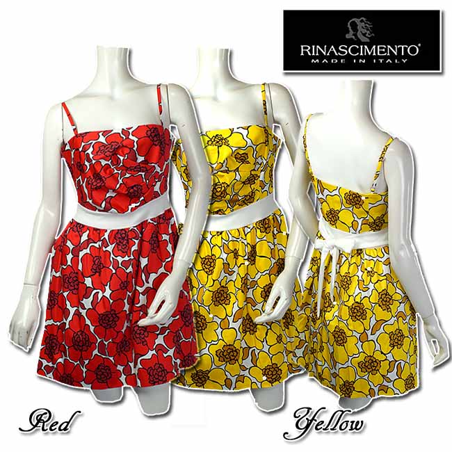 今月限定 特別大特価 合わせ買い対象 Outletイタリア Rinascimento リナシメント フラワー柄が綺麗な肩紐ワンピース レッド系とイエロー系 サイズs 当初1 Seal限定商品 Caronova Sa Com
