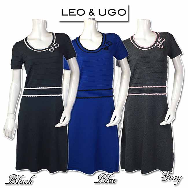 合わせ買い対象 Outlet フランス Leo Ugo 襟元リボンが可愛いワンピース ブラック系とブルー系とグレー系 サイズ1と2 当初 Relevantemarketing Com