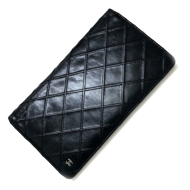 シャネル 長紙入れ マトラッセステッチ ココマーク 黒いこと 縦型 黒 CHANEL ブランド名 【中古】