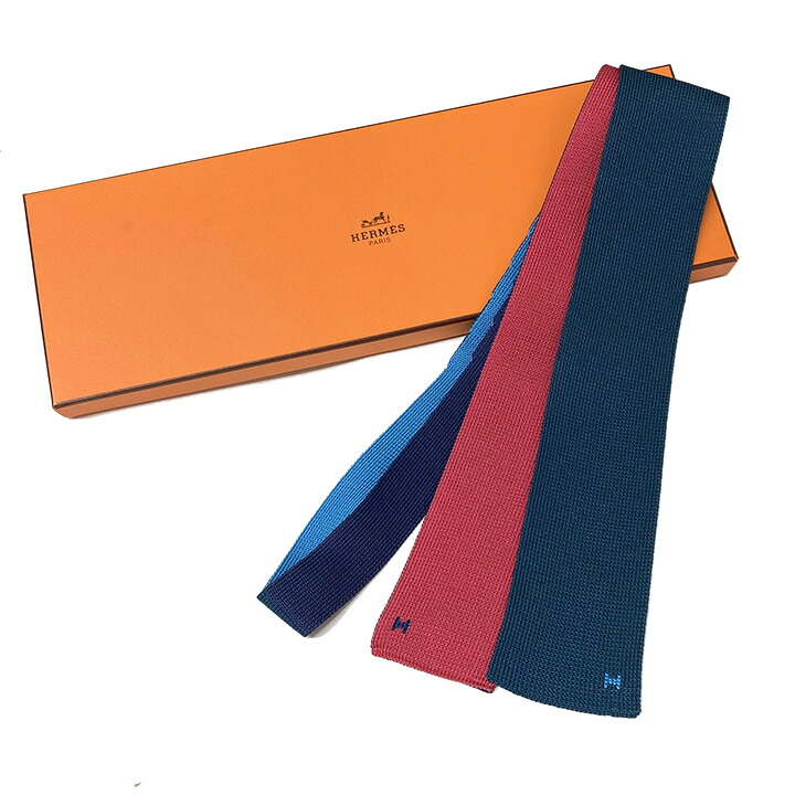 エルメス ネクタイ キャトルタン ニットタイ 4way 幅6cm Hロゴ刺・墸 シルクマイユタイ 青系 メンズ HERMES ブランド アパレル【中古】｜ウブロ 《質》