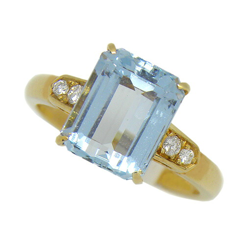 ブルートパーズ リング 3.47ct イエローゴールド 12号 K18YG ダイヤモンド 18K 18金 D0.08 指輪 ジュエリー【中古】