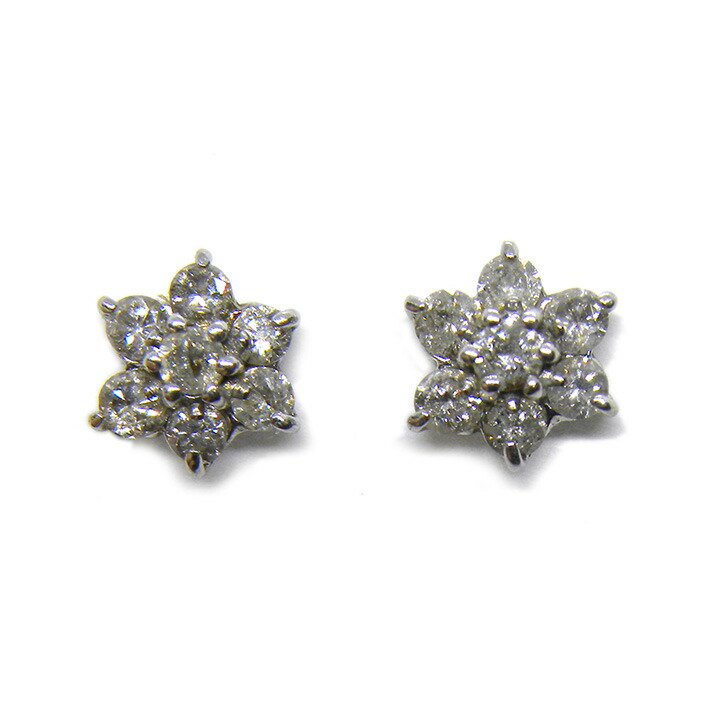 ダイヤモンド ピアス ホワイトゴールド フラワー K14WG D0.15ct/0.15ct スタッド ジュエリー【中古】
