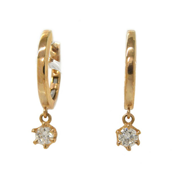 ダイヤモンド ピアス チャーム ミニ フープピアス ピンクゴールド 18K 18金 一粒 K18PG D0.1カラット/0.1ct ジュエリー 【新品】