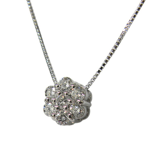 ダイヤモンド ネックレス K18WG D0.20ct ホワイトゴールド 18K 18金 フラワー 花 40cm ジュエリー 【中古】