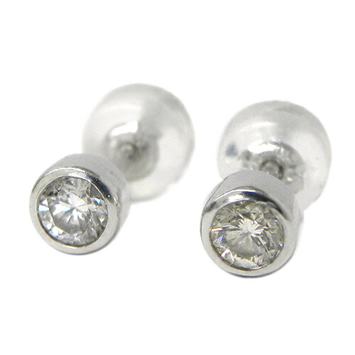 一粒 ダイヤモンド ピアス D0.154ct 0.154ct ベゼルセッティング フクリン留め K18WG 18K 18金 ジュエリー 【新品】｜ウブロ 《質》