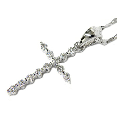 ダイヤモンド クロス ネックレス ホワイトゴールド K18WG D0.17ct ～45cm スライド式 フリーチェーン ペタル ジュエリー 鑑別書付き 【新品】｜ウブロ 《質》