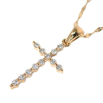 ダイヤモンド クロス ネックレス D0.17ct ～45cm K18PG ピンクゴールド スライド式 フリーアジャスター チェーン ペタル ジュエリー 鑑別書付き【新品】