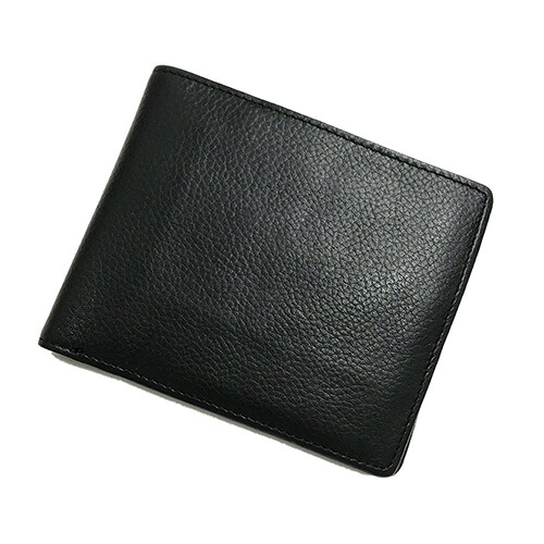 牛革 二つ折り財布 黒 コインポケット付き レザー ブラック メンズ【中古】【ネコポス配送】