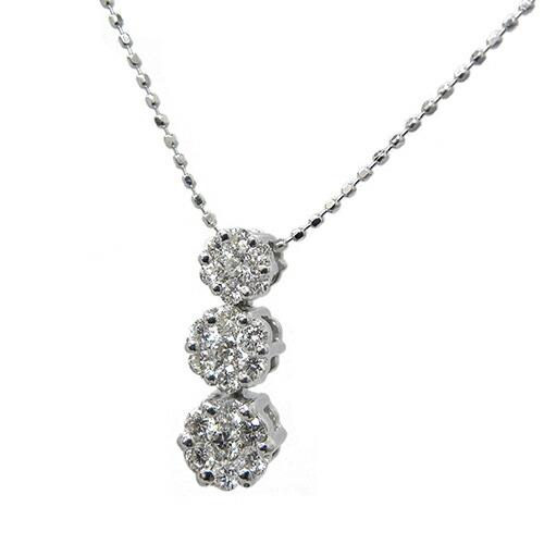 ダイヤモンド ネックレス D0.50ct ホワイトゴールド K18WG スリーフラワー 40cm 花 ジュエリー 【中古】｜ウブロ 《質》