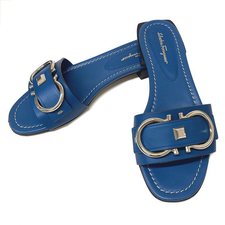 フェラガモ ガンチーニ スライドサンダル 6 1/2 C 約24cm ミュール レザーブルー 青 レディース 靴 女性 Salvatore Ferragamo ブランド【中古】｜ウブロ 《質》