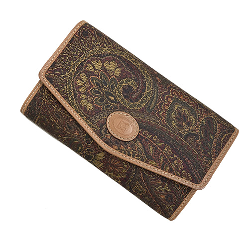 絶妙なデザイン アンジョーロデルゴッボ 三つ折り財布 ペイズリー 茶色