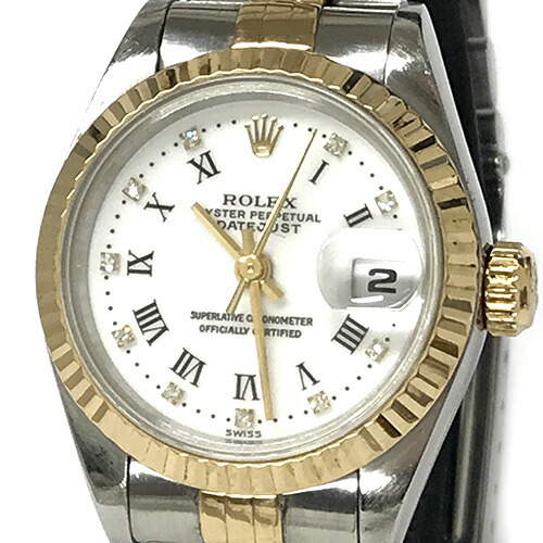 ふるさと納税 腕時計 中古 女性 ダイヤモンド 10p コンビ Yg Ss 白文字盤 ホワイトローマン T盤 自動巻き Rolex デイトジャスト オイスターパーペチュアル レディース 69173g ロレックス R0002 10 Hamrahtrader Com